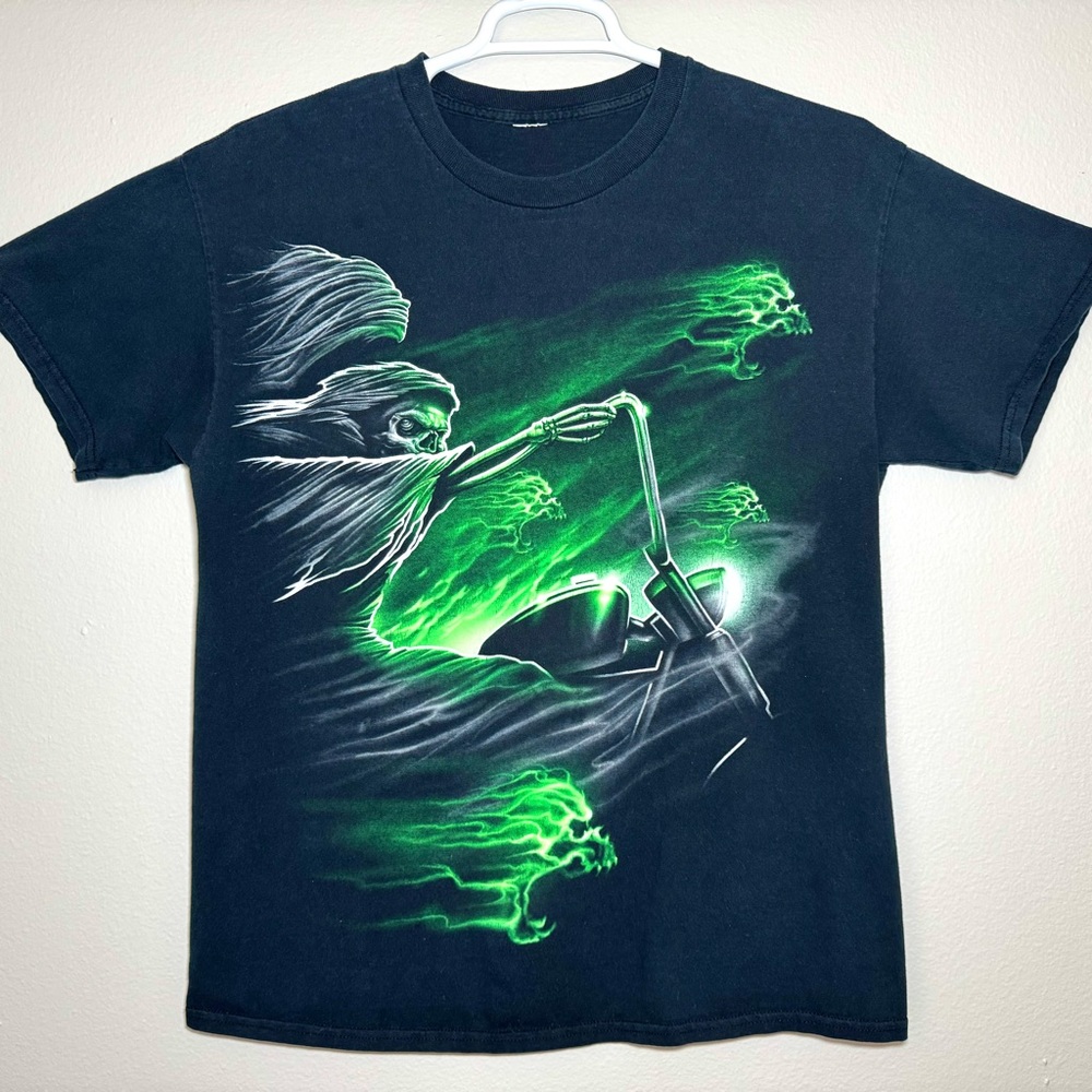 Vintage Ghost Rider Grim Reaper Motorcycle Biker Skull Graphic T-Shirt Medium